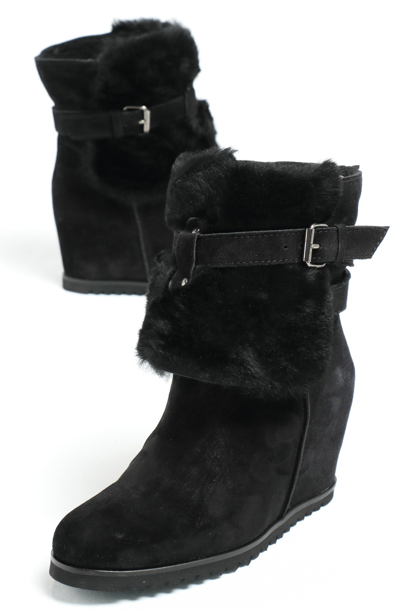 Fabio Rusconi 36 23 0相当 ラスト1足のみ 3904 スエード ベルテッド ムートンブーツ インヒール8 5 ブラック Bekku Femme