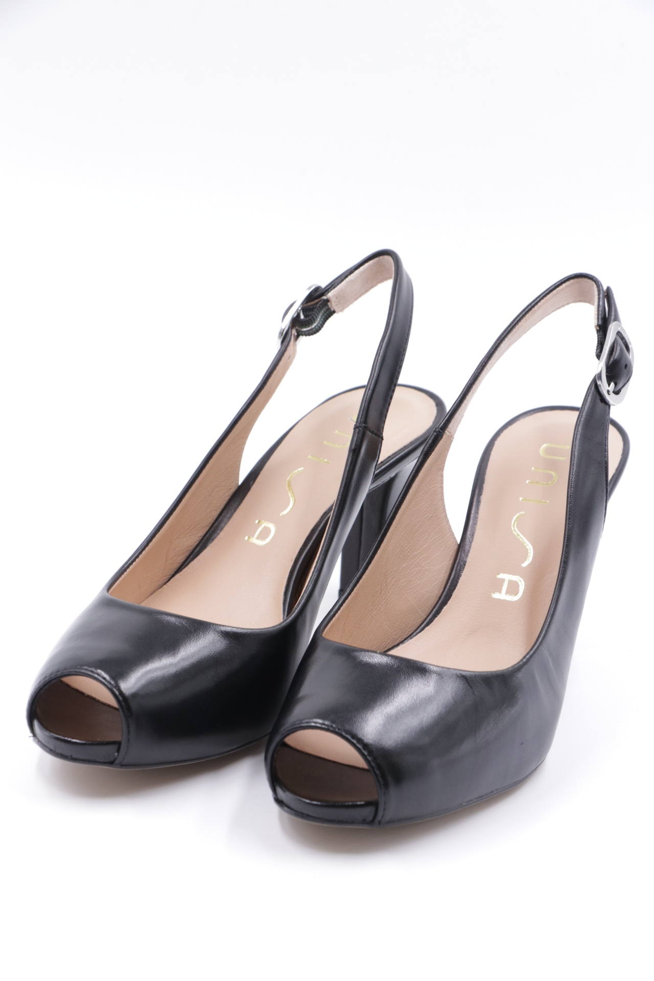 Unisa Nicka オープントゥ プラットフォーム レザー バックストラップ サンダル ヒール8 5 ブラック Bekku Femme